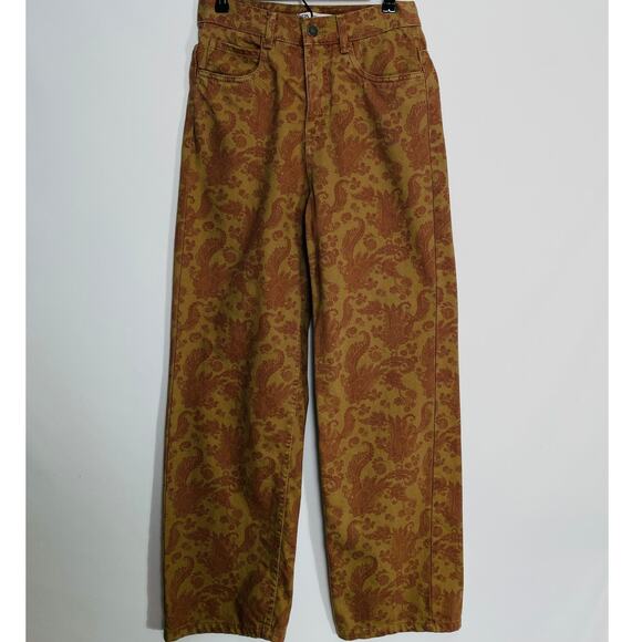 Zara‎ Straight Cut Paisley Printed Jeans - Women's Size S - High Rise BOHO Style - Picture 1 of 12